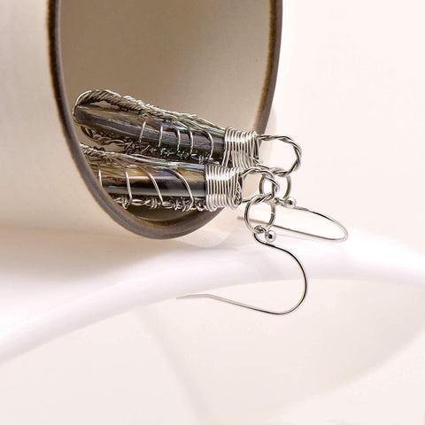 Wire Wrapped Ablone Shell Earrings | Boho Sterling Silver Teardrop Dangle Earrings | Ethnic Handmade Jewelry - SUNSEED THE JOURNEY