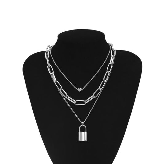 Beautiful Multi Layer Goth Jewelry | Heart lock Necklace | Fashion Statement Sterling Jewelry - SUNSEED THE JOURNEY