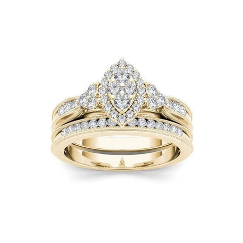 Beautiful Luxury Gold Bridal Rings | Geometric Shape Antique Jewelry Piece | Cubic Zirconia Ring - SUNSEED THE JOURNEY