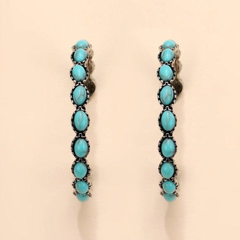 Stylish Turquoise C-Shaped Hoop Earrings | Vintage Western Style Large Hoops | Oversized Metal Statement Earrings - SUNSEED THE JOURNEY