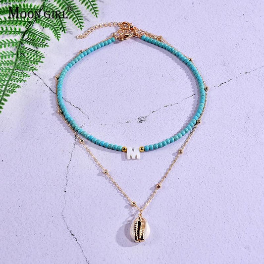 2 Pieces Custom Letter Shell Pendant Necklace for Women Choker Goth Aesthetic Boho Vintage Collier Femme Fashion Summer Jewelry - SUNSEED THE JOURNEY