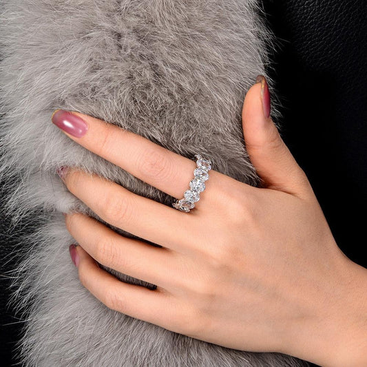 Beautiful Eternity Diamond Ring | Sterling Silver Oval Cut Ring | Sparkling High Carbon Wedding Ring - SUNSEED THE JOURNEY