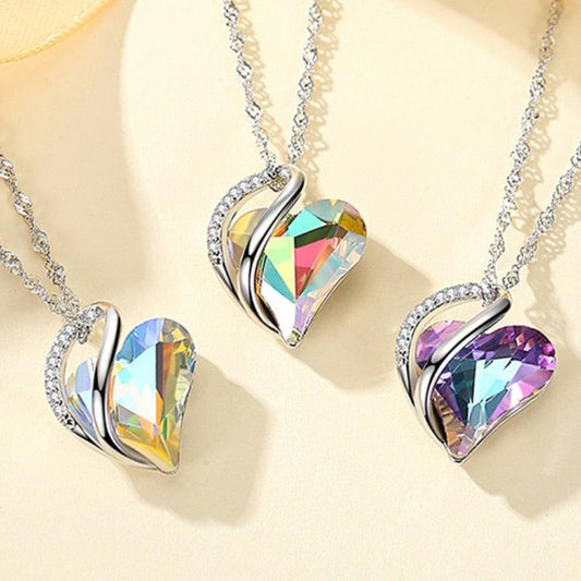 Love Ocean Heart Pendant Necklace | January-December Birthstone Jewellery Necklace | Sterling Silver Long Chain Pendant - SUNSEED THE JOURNEY