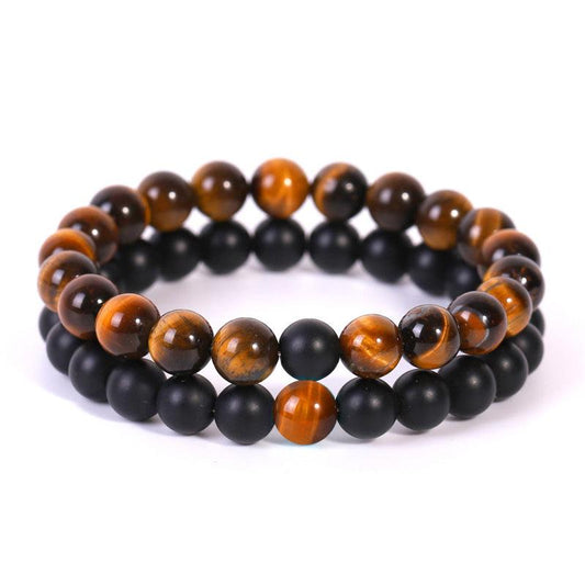 2 Pcs/set Natural Tiger Eye Stone Couple Bracelets Bangles Classic Black White Beaded distance Bracelet Women Men Jewelry Gifts - SUNSEED THE JOURNEY