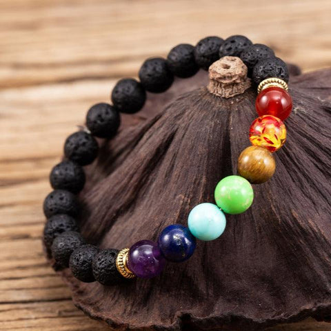7 Chakra Bracelet Healing Balance Beaded Lava Natural Stone Yoga Reiki  Prayer