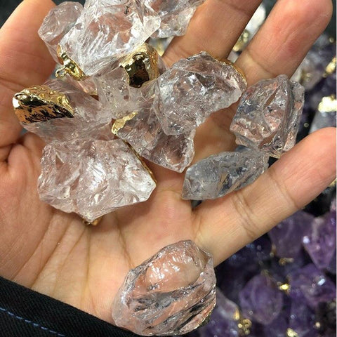 Clear Quartz Crystal Healing Pendants | Wire Handmade Jewelry | Natural Gemstones Necklace with Sterling Silver and Gold Plating - SUNSEED THE JOURNEY