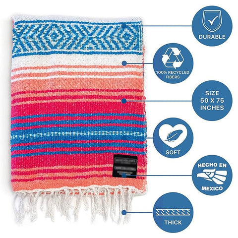 Handwoven Yoga Printed Blanket  | Camping Balnkets for Outdoor Meditation | Ethnic Mexican Yoga Mat - SUNSEED THE JOURNEY