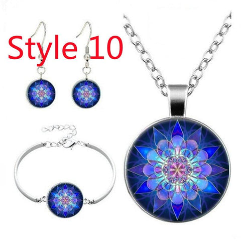 Glass Cabochon Pendant Necklace Bracelet Earrings Om India Yoga Mandala Jewelry for Women's fashion Gift Friendship Jewelry - SUNSEED THE JOURNEY
