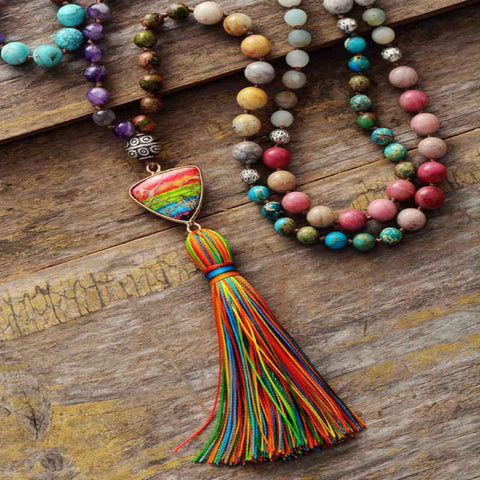 Gorgeous New Natural Stones Chakra Charm Triangle Pendant Tassel Necklaces Women Elegant Rosary Necklace Jewelry Gifts Wholesale - SUNSEED THE JOURNEY