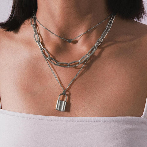 Beautiful Multi Layer Goth Jewelry | Heart lock Necklace | Fashion Statement Sterling Jewelry - SUNSEED THE JOURNEY