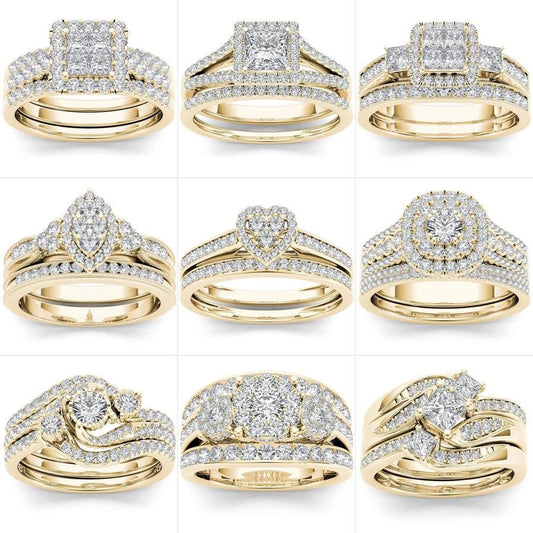 Beautiful Luxury Gold Bridal Rings | Geometric Shape Antique Jewelry Piece | Cubic Zirconia Ring - SUNSEED THE JOURNEY
