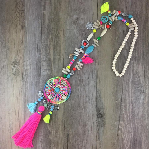 Handmade Women Long Necklace Boho Bohemian Necklace Accessories Colorful Vintage Ethnic Punk Style Fashion Jewelry