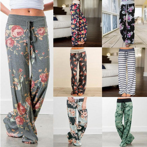 Casual Printed Wide Leg Palazzo | High Waisted Baggy Sweatpants With Adjustable Drawstring | Large Plus Size Female Sports Trousers - SUNSEED THE JOURNEY