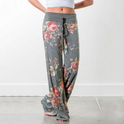 Casual Printed Wide Leg Palazzo | High Waisted Baggy Sweatpants With Adjustable Drawstring | Large Plus Size Female Sports Trousers