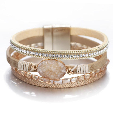 Fashionable Boho Crystal Stone Bracelet | Leather Band Multi-Layer Bracelet | Crystal Charm Stone Adjustable Bracelet