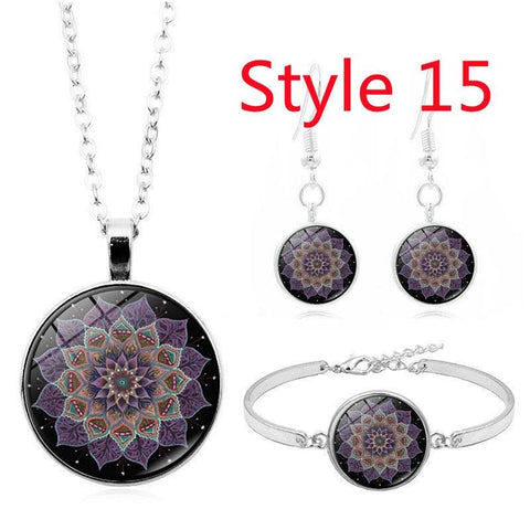 Glass Cabochon Pendant Necklace Bracelet Earrings Om India Yoga Mandala Jewelry for Women's fashion Gift Friendship Jewelry - SUNSEED THE JOURNEY