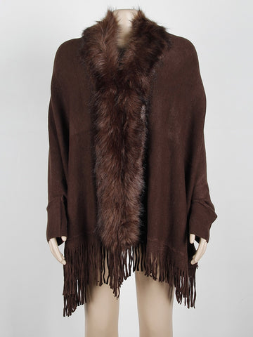 Fitshinling Fur Collar Winter Shawls & Wraps Bohemian Fringe Oversized