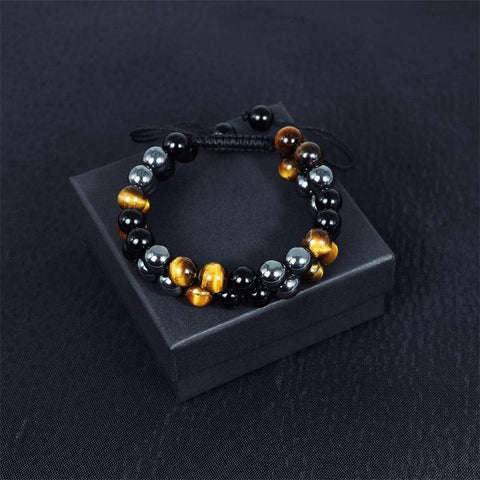 Triple Protection Beaded Double Wrap Adjustable Bracelet | Round Gemstone Healing Crystals Bracelet - SUNSEED THE JOURNEY