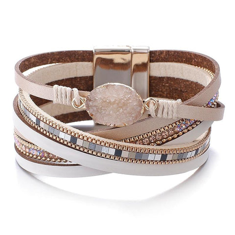 Fashionable Boho Crystal Stone Bracelet | Leather Band Multi-Layer Bracelet | Crystal Charm Stone Adjustable Bracelet - SUNSEED THE JOURNEY
