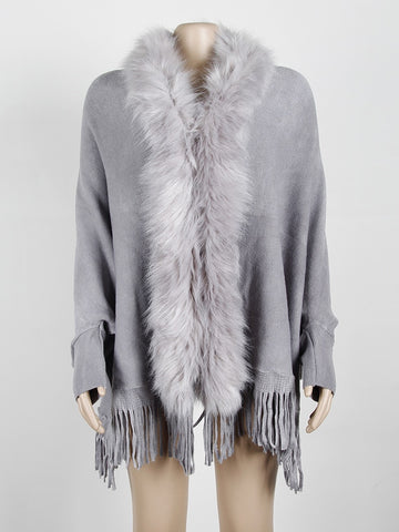 Fitshinling Fur Collar Winter Shawls & Wraps Bohemian Fringe Oversized