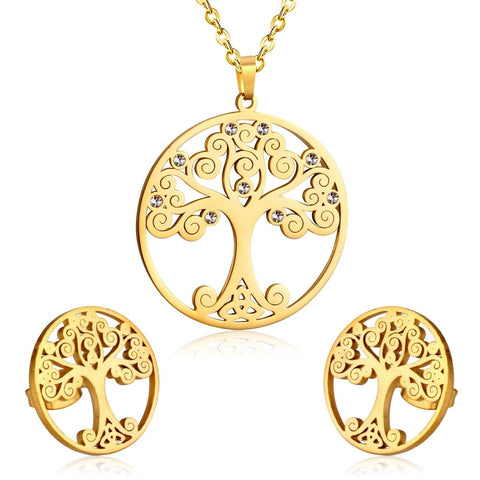 LUXUKISSKIDS Dubai Jewelry Sets For Women Necklace Earrings Man Wedding 18K Round Big Circle Tree Pendant  African Hippie Sets - SUNSEED THE JOURNEY