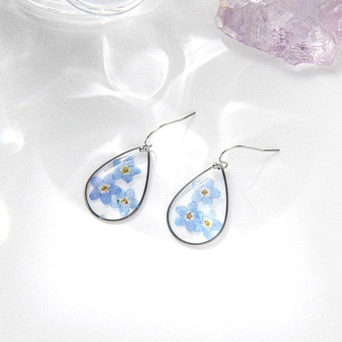 Beautiful Dried Flower Epoxy Resin Earrings | Natural Flower Handmade Jewelry | Cute Forget Me Not Earrings - SUNSEED THE JOURNEY