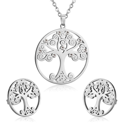 LUXUKISSKIDS Dubai Jewelry Sets For Women Necklace Earrings Man Wedding 18K Round Big Circle Tree Pendant  African Hippie Sets - SUNSEED THE JOURNEY