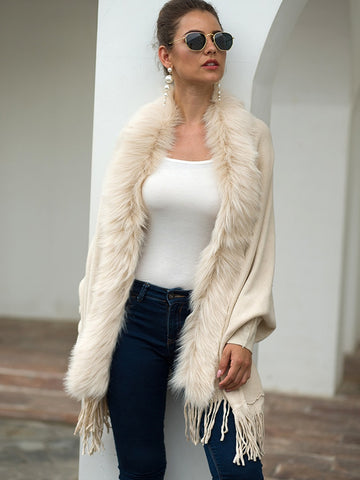 Fitshinling Fur Collar Winter Shawls & Wraps Bohemian Fringe Oversized