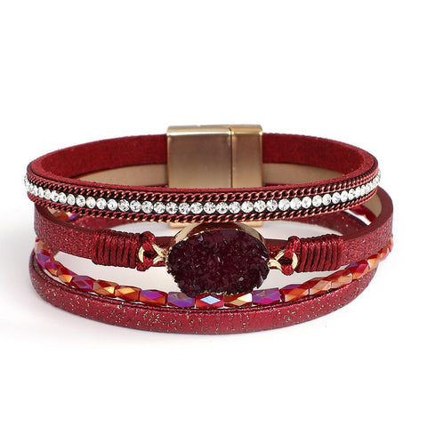 Fashionable Boho Crystal Stone Bracelet | Leather Band Multi-Layer Bracelet | Crystal Charm Stone Adjustable Bracelet - SUNSEED THE JOURNEY