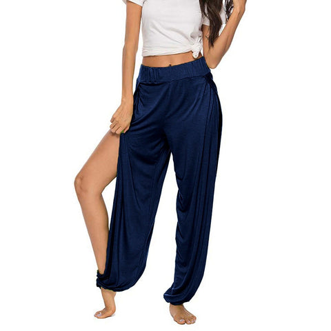 Casual High Waisted Side Split Yoga Pants | Loose Solid Colors Harlan Trousers | Ankle Elastic Full Length Trousers