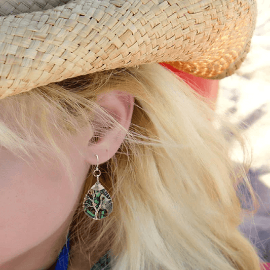 Wire Wrapped Ablone Shell Earrings | Boho Sterling Silver Teardrop Dangle Earrings | Ethnic Handmade Jewelry - SUNSEED THE JOURNEY