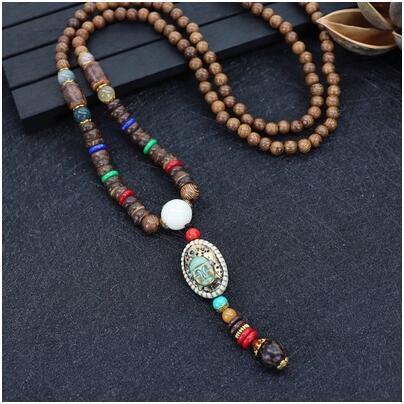 Collier Long Vintage Bouddhiste En Bois Perlé Pour Hommes Et Femmes, Pendentif, Ethnique Bohème - 7