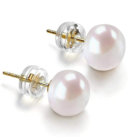 Sexy Elegant Round Pearl Ear Studs | Genuine Cultured Pearls Earrings | Beautiful Sterling Silver Earrings for Women